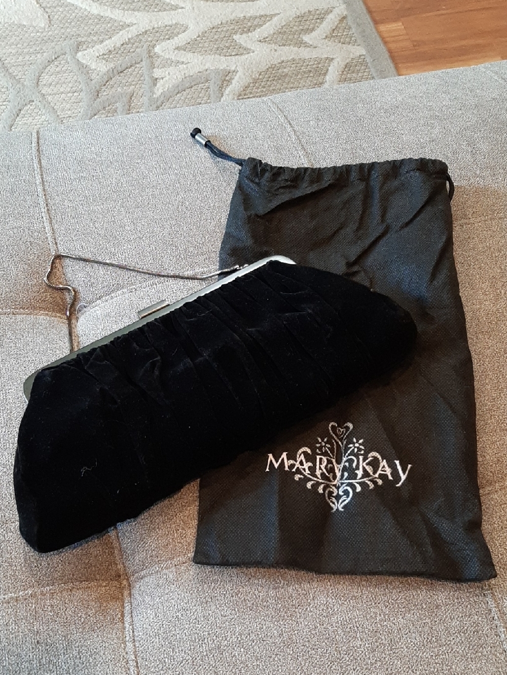 Mary Kay Black Velvet Ruched Evening Clutch with Chain